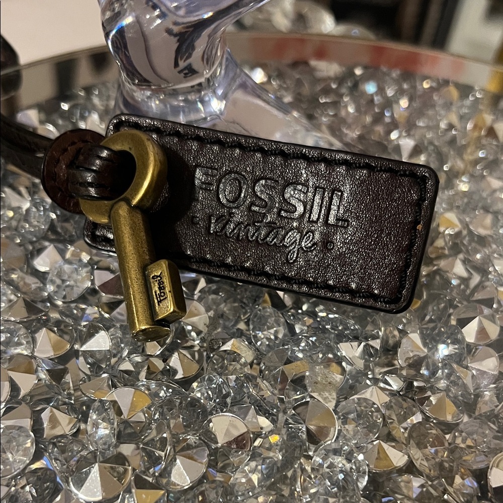 Fossil Vintage dar Brown Leather Keychain or handbag tag